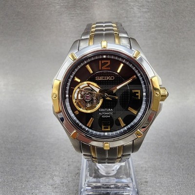 Seiko Coutura Watch Men 41mm Black Skeleton Dial Two Tone Automatic  4r3800b0 Run