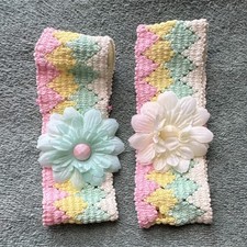 Crochet Flower Headbands Set Pastel Chevron Geometric 2 Pieces Baby Toddler