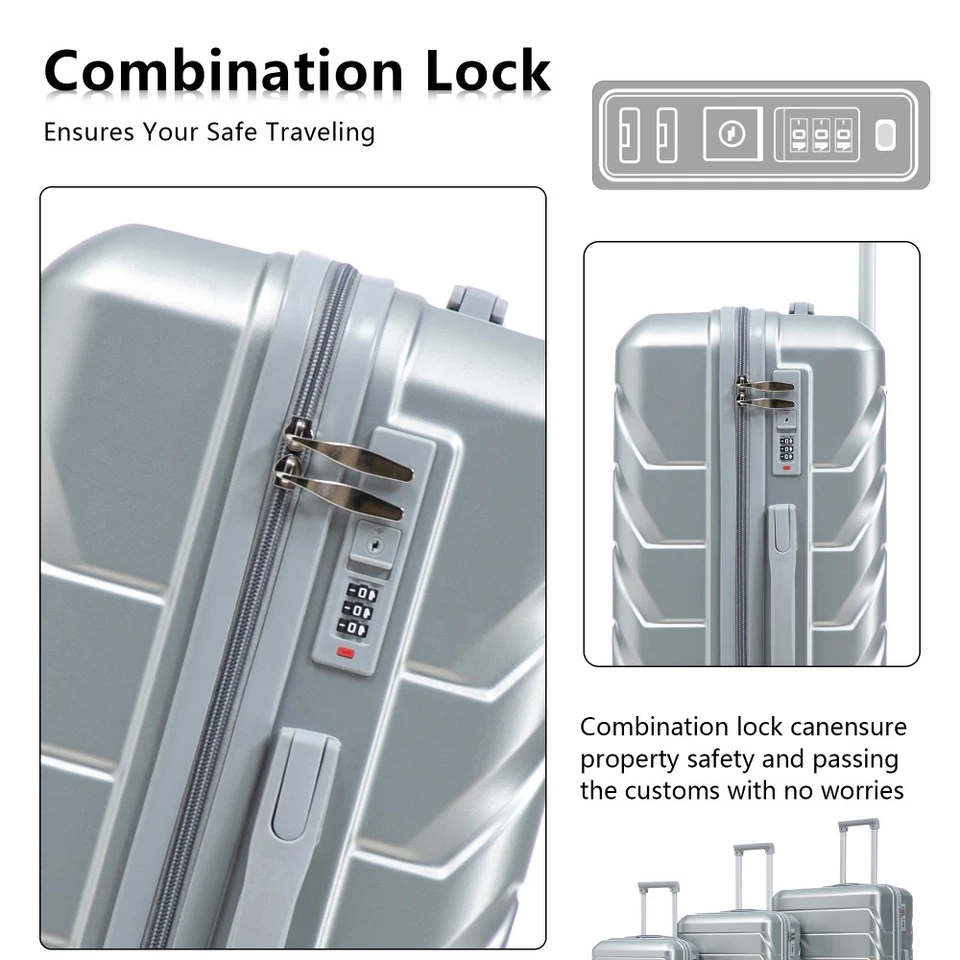 20"/24"/28" 3 piezas/juego en ABS rueda giratoria equipaje con bloqueo de combinación  Foto 3 de 4