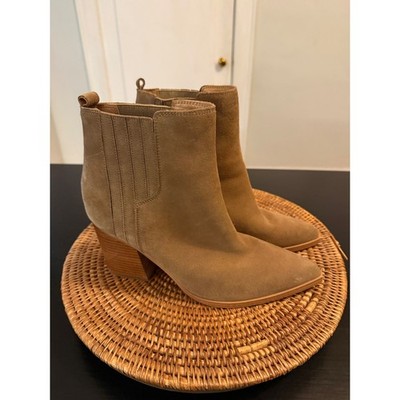 Marc Fisher LTD Alva Tan Suede Pointed Toe Block Heel Ankle Boots Size 12M