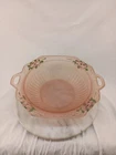 Vintage Pink Satin Depression Glass Reverse Hand Painted Octagonal Bowl 10" #2