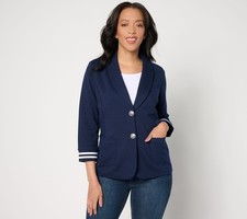 Susan Graver Women's Jacket Sz L Weekend Marina Knit -Sleeve Green A644500