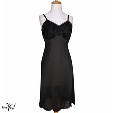 Vintage Vanity Fair Black Full Slip Size 36 Lace Nylon Adjustable - Hey Viv