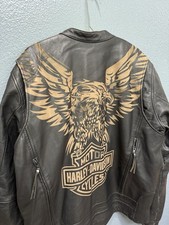 Y2K Harley Davidson Motorcycles Black Leather Eagle Embroidered Jacket Size XL