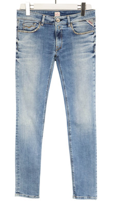 REPLAY Luz Jeans Damen W30/L32 Slim Fit Blue Denim Faded Whiskers Zip Fly