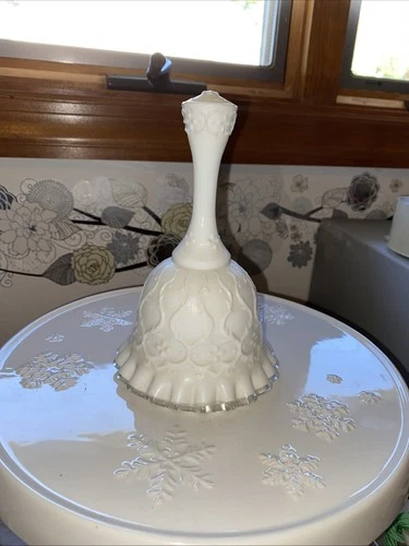 Fenton Silver Crest Milk Glass Bell Spanish Lace Ruffled 6" Tall Vintage.