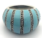 Vintage MLD TH Sterling Silver  / 925 Blue Enamel Marcasite Domed  Ring Size 7