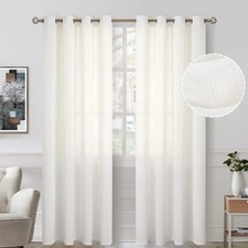 Cream Sheer Curtains 63 inches Long for Bedroom, Grommet Semi-Transparent Lig...