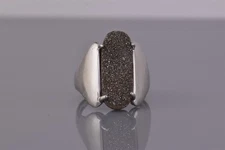 Kajal Naina Sterling Silver 22mm Oval Gray Druzy Winged Band Ring 925 Sz: 8