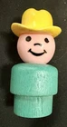 Vintage Fisher-Price Little People Teal Wood Cowboy-Farmer Yellow Hat No Scarf