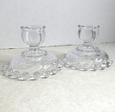 Pair of Imperial Glass Ohio Candlewick Clear Glass Vintage Candle