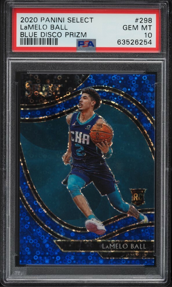 2020 Panini Select Blue Disco Prizm Courtside #298 LaMelo Ball RC 14/25 PSA 10