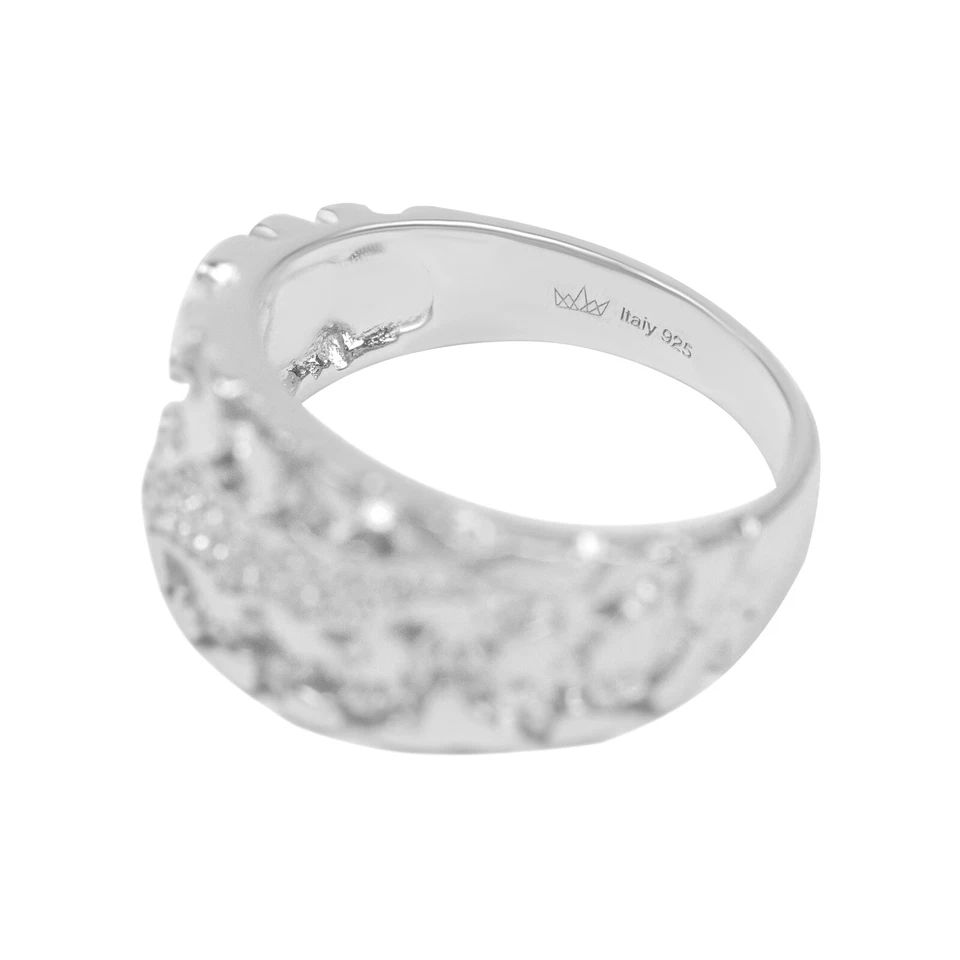 Mens REAL Solid 925 Sterling Silver Nugget Band Ring Iced CZ Band ICY Claw Mark - Image 4 of 4