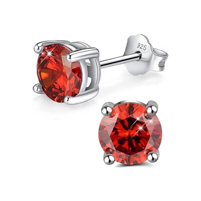 925 Sterling Silver Emerald, Sapphire and Ruby 6MM Round Cut Stud Earrings