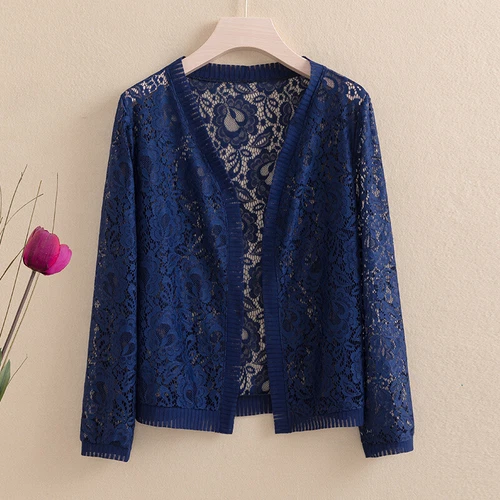 Women Lace Floral Shirt Cardigan Top Hollowed Out Open Front Cardigan Shirt Thin - Bild 18 von 25