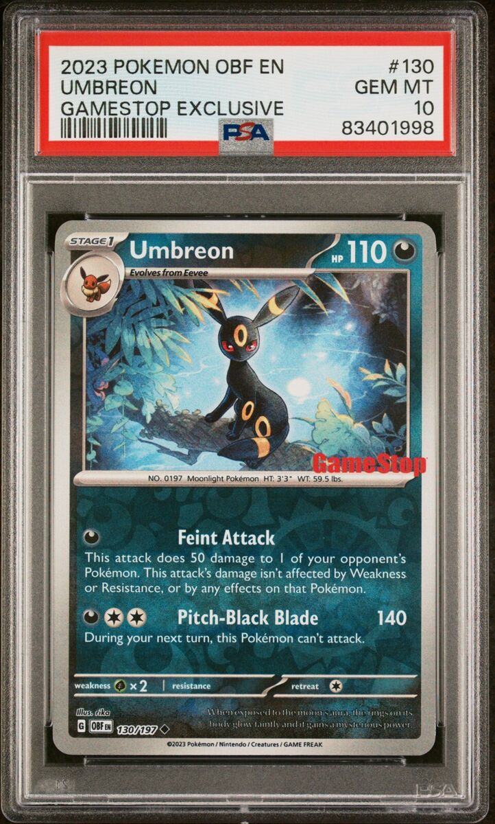 PSA 10 2023 Pokemon Umbreon 130/197 Obsidian Flames Gamestop PSA 10 2023 Pokemon Umbreon 130/197 Obsidian Flames Gamestop