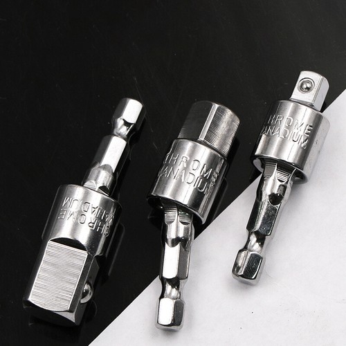 3Pcs Socket Adapter Set Hex Shank To 1/4,3/8,1/2 Impact Driver Drill