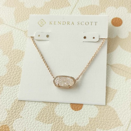 New Kendra Scott Elisa Rose Gold Iridescent Drusy Pendant Necklace
