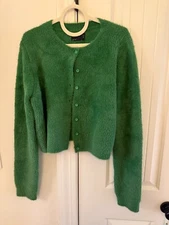 green fluffy cardigan plus