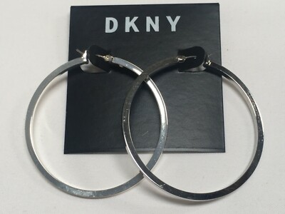 DKNY Plain Basic Hoop Silver Plated Earrings 2