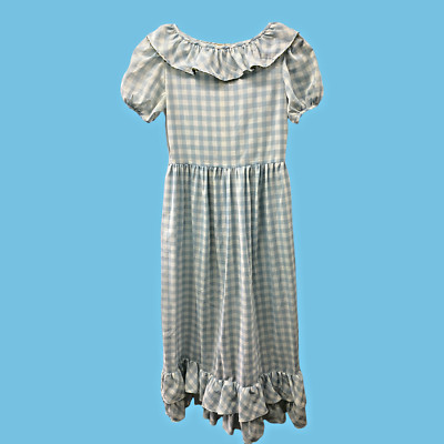 Vtg Shutter Bug Betsy Daniels Blue Gingham Check Boho Praire Maxi Dress - Teen