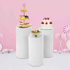 Wokceer Cylinder Pedestal Stands Large White 3Pcs For Parties Weddings Birthdays