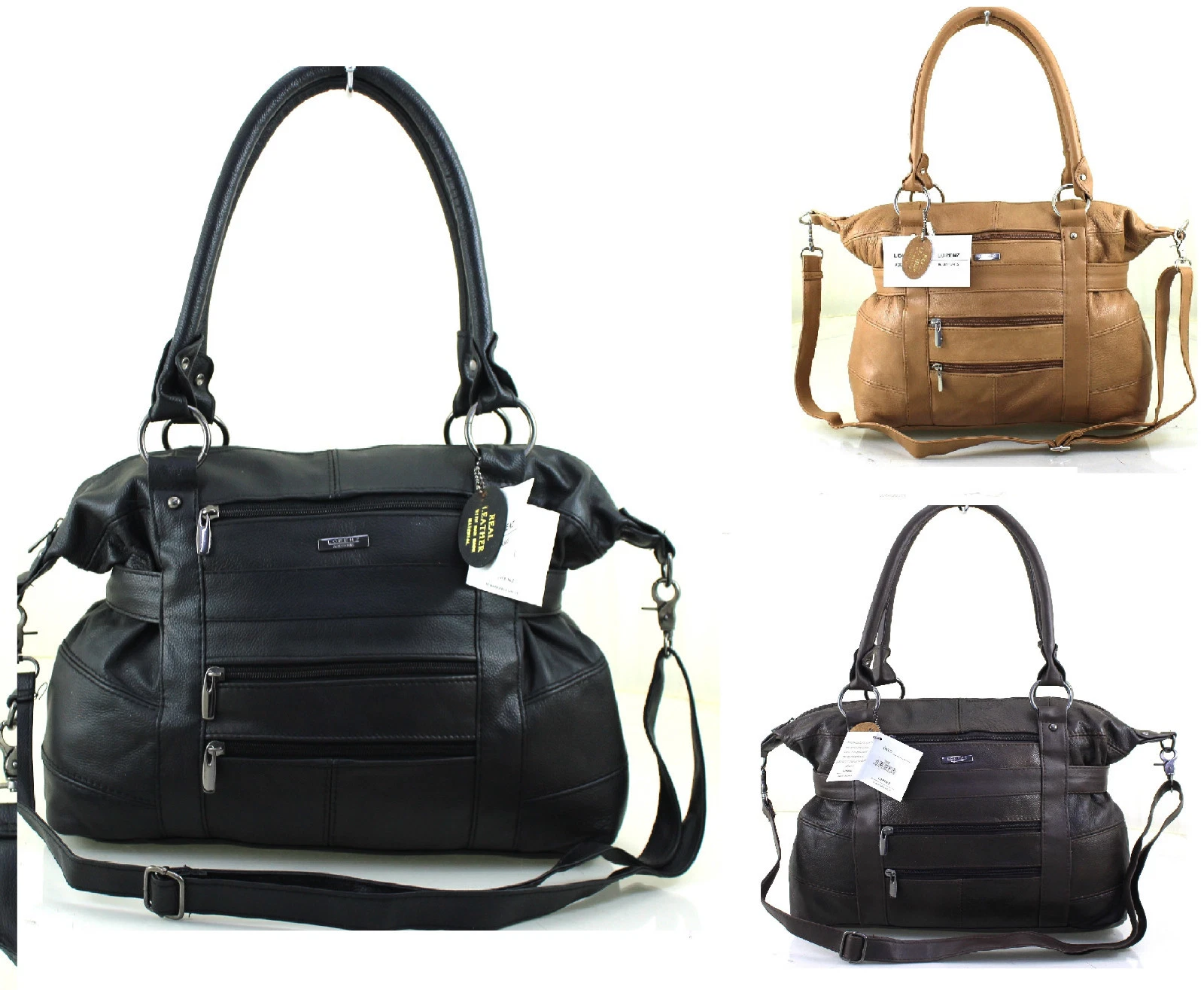 Womens Ladies Lorenz Designer Genuine Real Cowhide Leather Tote Shoulder Handbag