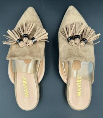 Womens Size 7 Beige Tassel Faux Leather Suede Slip On Flats Mavirs
