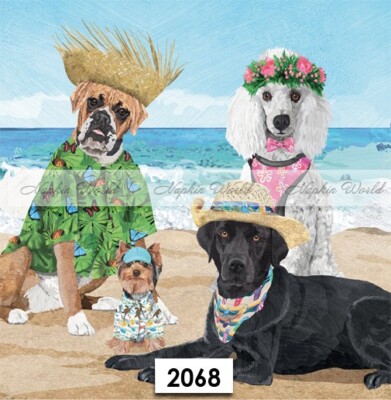 (2068) TWO Paper LUNCHEON Decoupage Art Craft Napkins - FOUR DOGS ON A BEACH
