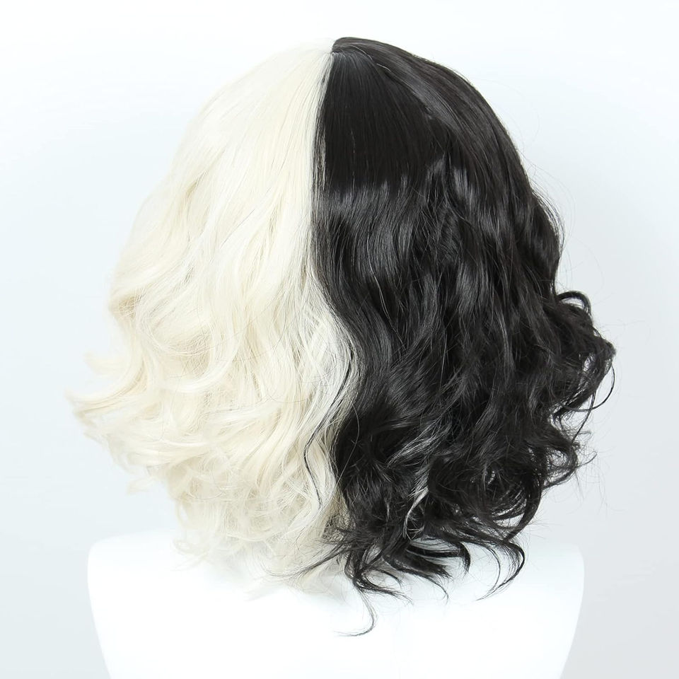 Half Light Blonde and Black Wig Halloween Costume Cosplay Wigs for