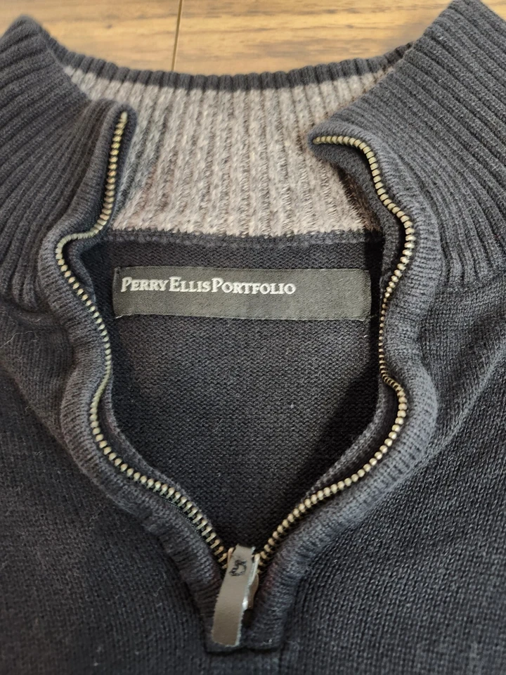 Perry Ellis Portfolio Medium 1/2 Zip Black Sweater - Image 2 of 3