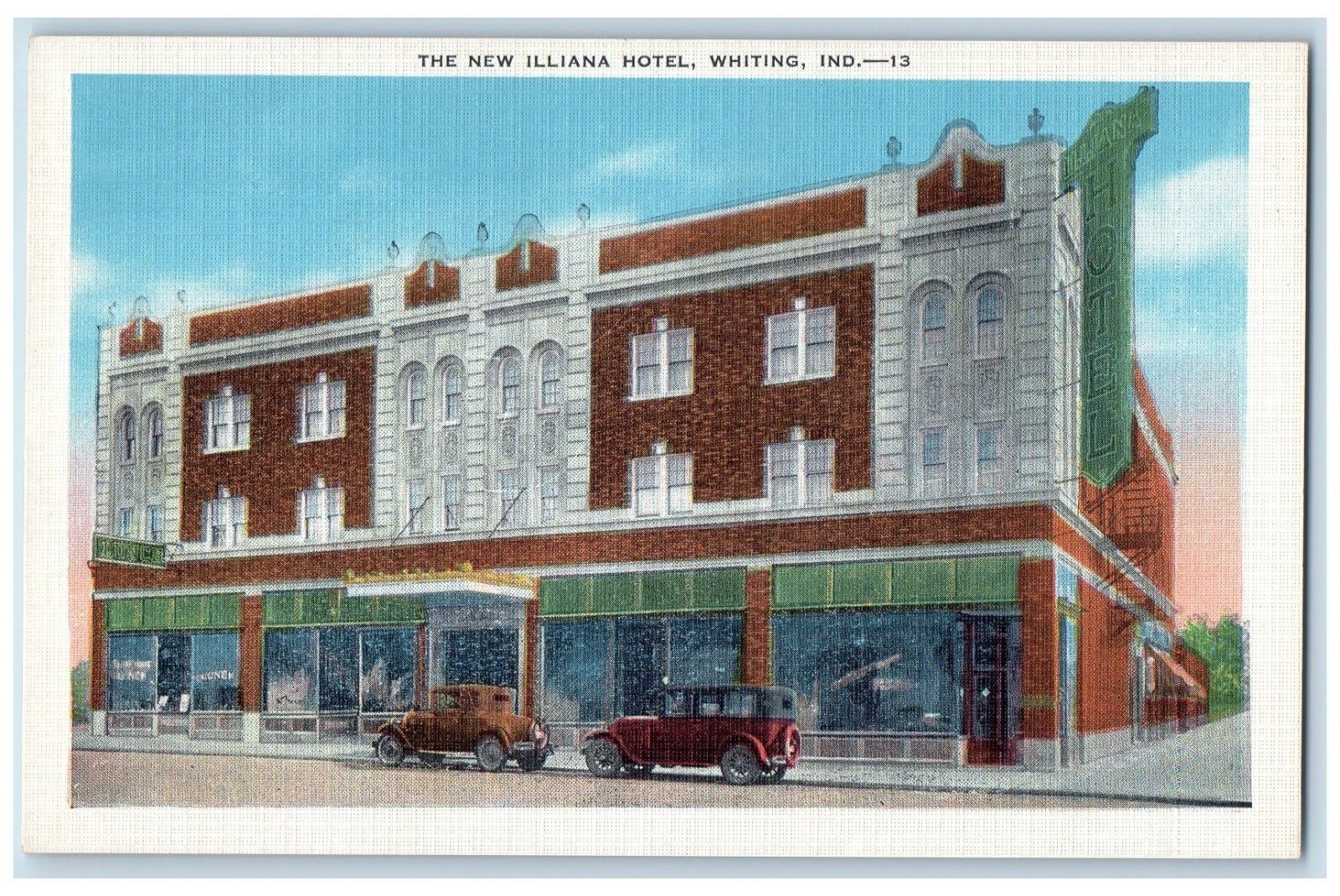 c1930's The New Illiana Hotel Building Cars Whiting Indiana IN Vintage