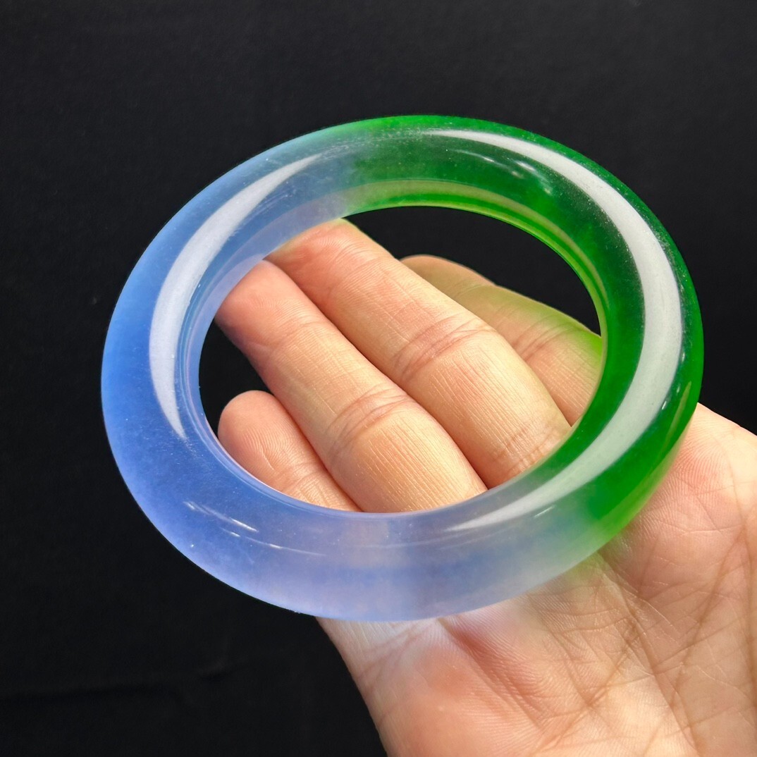 Certified Natural high Ice Green Blue Burmese Jade jadeite bangle 59-60mm