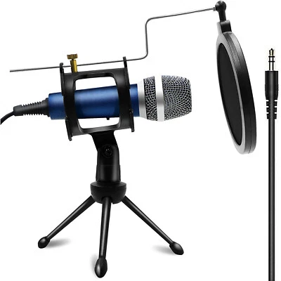 THE WIRES ZONE Condenser Recording Microphone 3.5mm Plug & Play for Mac PC Android Gaming Blue