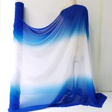 By Yard 100D 3 tone chiffon material gradual Ombre Royal Blue White fabric