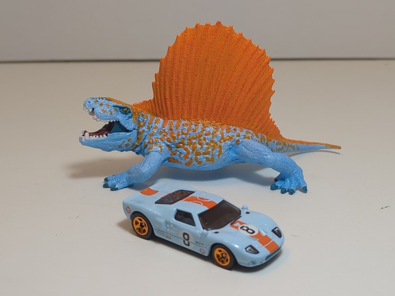 Schleich Dimetrodon Cm  Custom Hot Wheels GULF Race Car Paint OOAK Signed Art