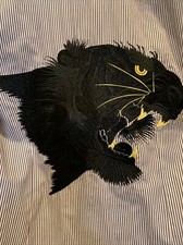 DOLCE & GABBANA EMBROIDERED BLACK PANTHER BROWN WHITE PINSTRIPED SHIRT SZ 17/43