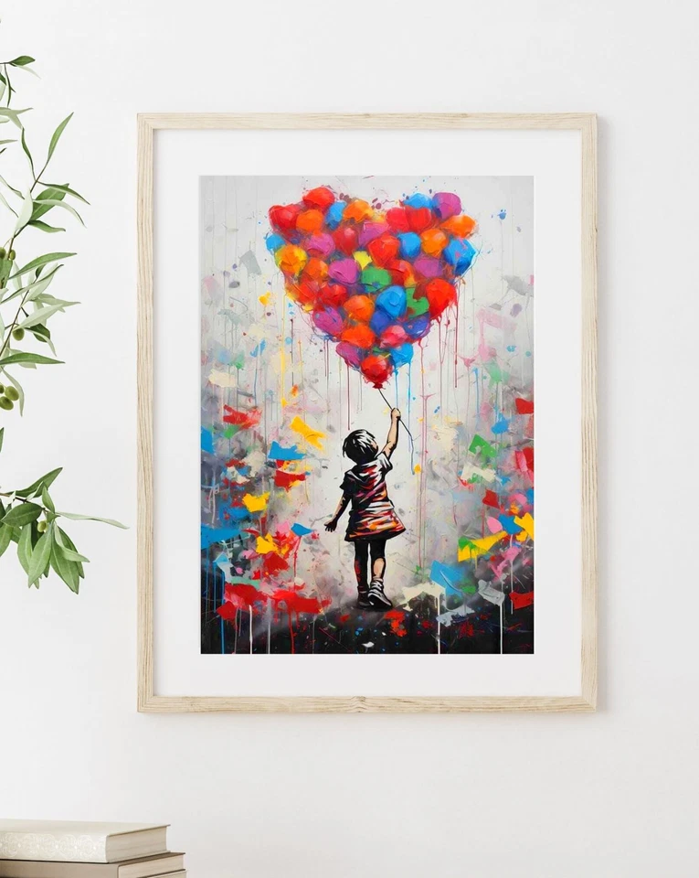 Haert Balloon Girl Banksy Style Graffiti Street Art-Framed Poster Picture Print