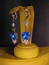 MARIANA EARRINGS BLUE PINK FLOWER SWAROVSKI CRYSTALS ROSE GOLD PL Long Gift
