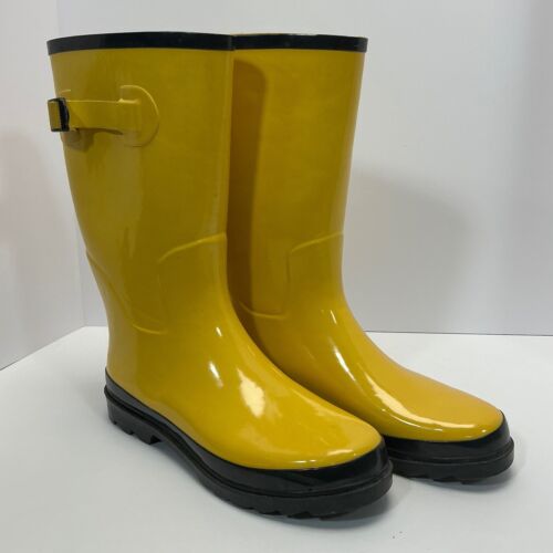 Yellow Rain Boots Women's Waterproof Adjustable Buckle Outdoor Shoes Size 9