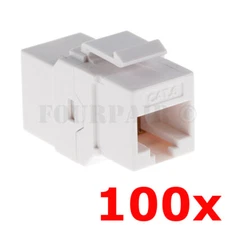 100 Pack - CAT6 Inline Coupler Keystone RJ45 Female Snap-In Jack Insert - White