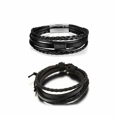 Leather Bracelet Mens Gothic Bracelets 2PCS Gothic Punk Multilayer - Main Image