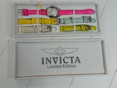 Women Invicta Floral Heart Special Edition Watch 5 Leather Band Night Glow 6393