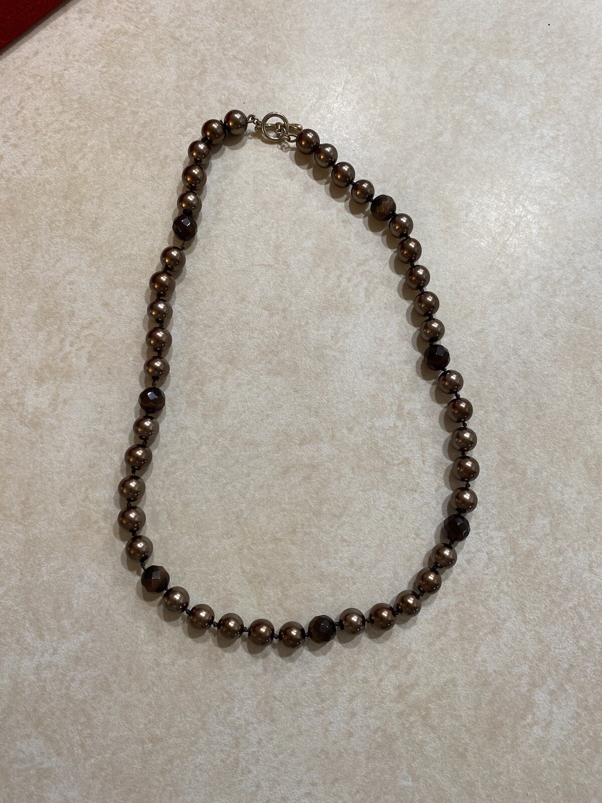 Vintage Monet Large Beads Necklace Hand Knotted Faux Pearl & Faceted Glass Beads