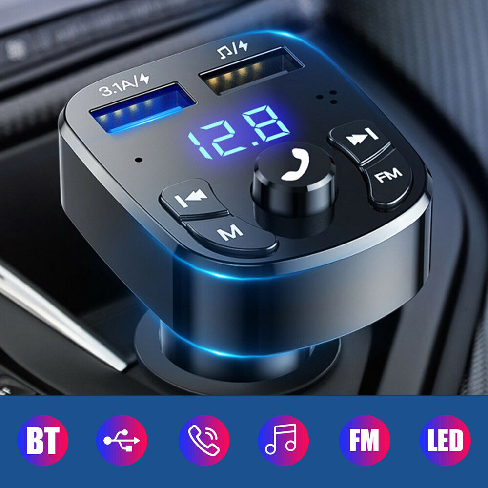 Bluetooth 5.0 Car MP3 FM Transmitter with Dual USB Ports and Wireless Charger
