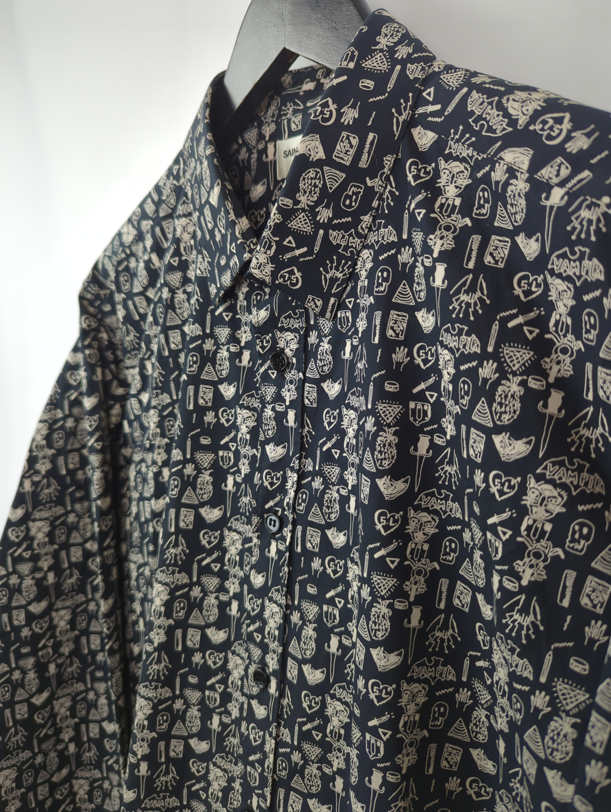 Camicia doodles nera nuova con etichette FW14 SAINT LAURENT PARIS x HEDI SLIMANE taglia 17 x 43 L