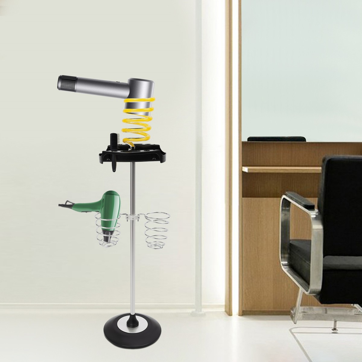 Hair Dryer Stand w/Tray Spiral Holders Freestanding Holder Hands