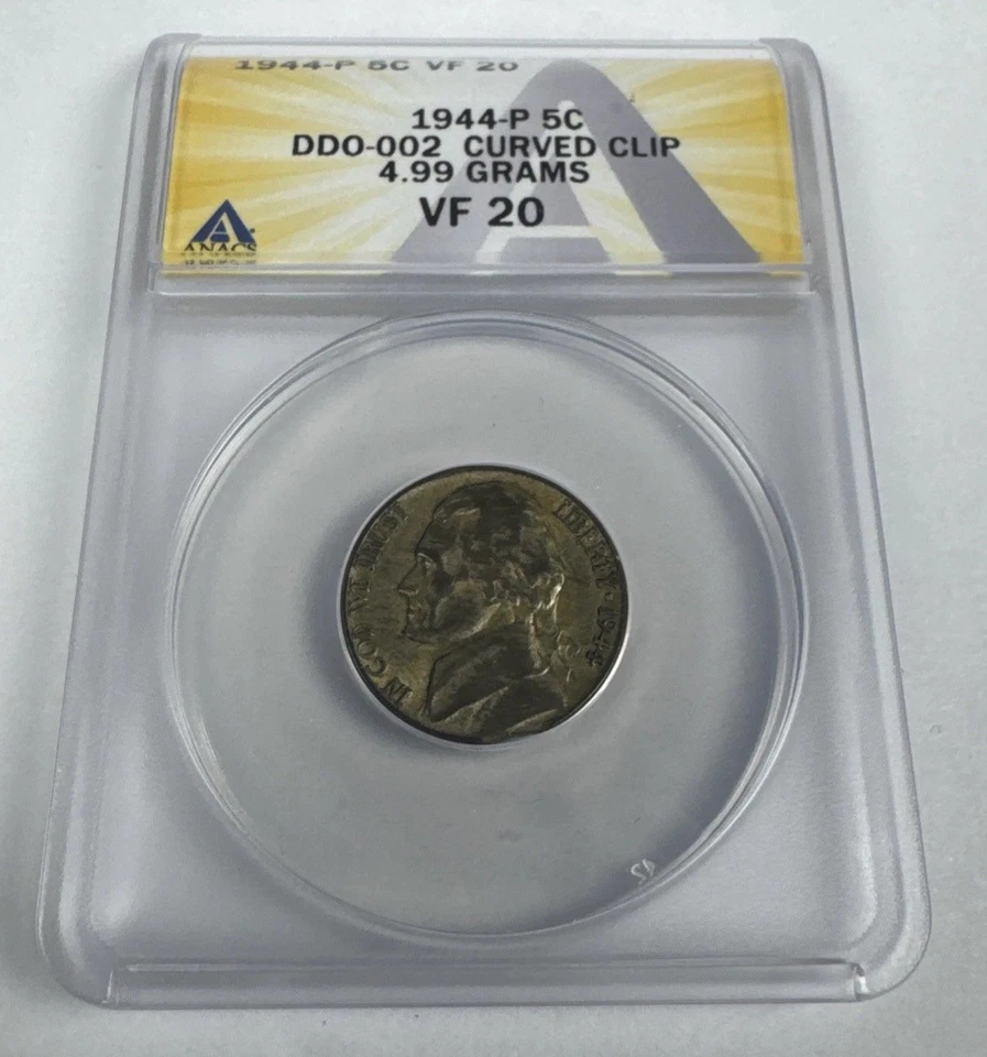 1944 P Jefferson Nickel Doubled Mint Error- ANACS DDO-002 +Clipped ONLY 2! Rare! - Image 2 of 4