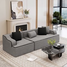 105'' Modular Sectional Sofa Corduroy Cloud Couch with Pillow 3-Seat Sofa Gray