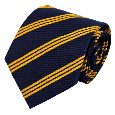 BEN SILVER Charleston Repp Striped Hand Made Silk Tie Satin Navy & Gold London